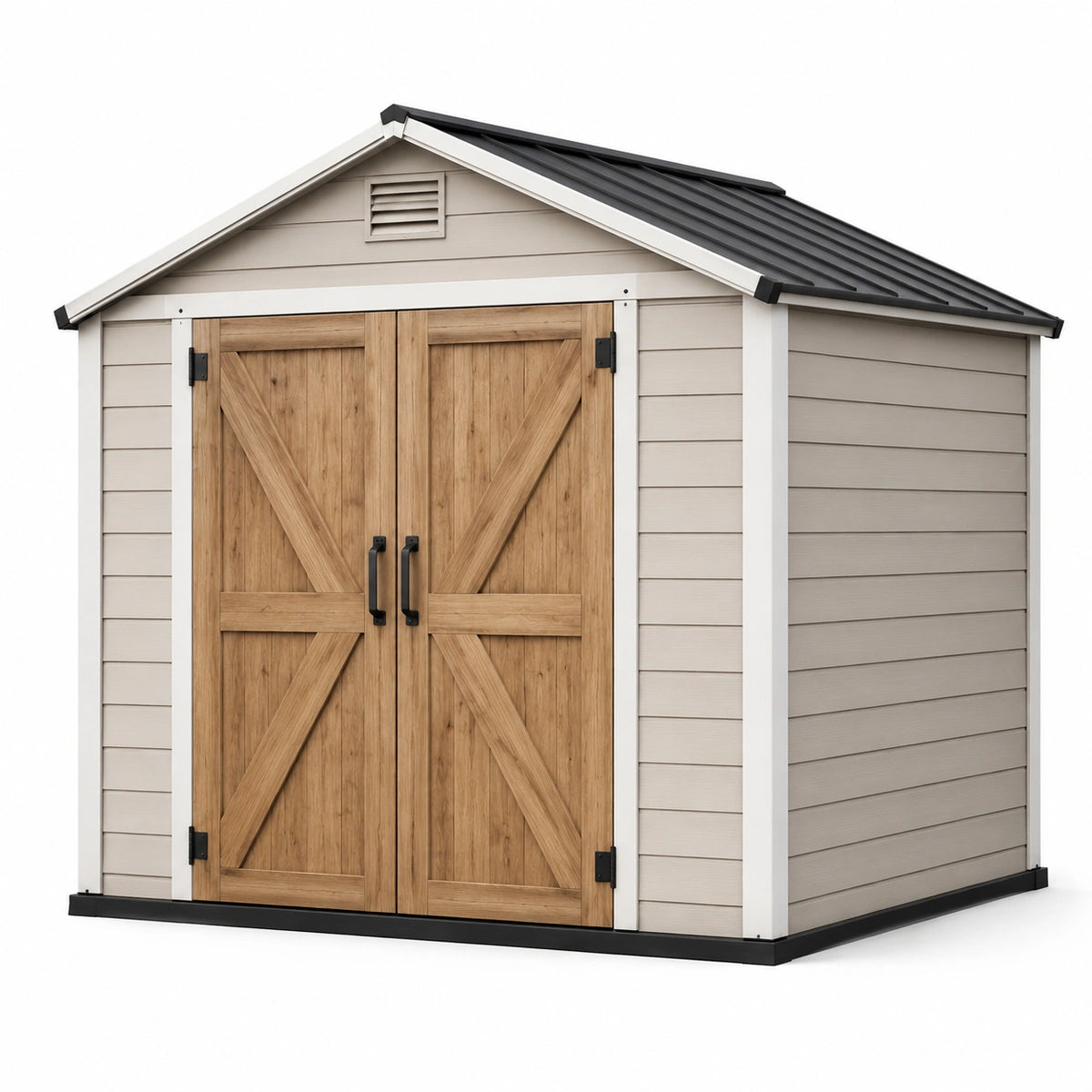 Gartenhaus 240×180×220 cm aus Kunststoff in Beige mit Doppeltür und Satteldach