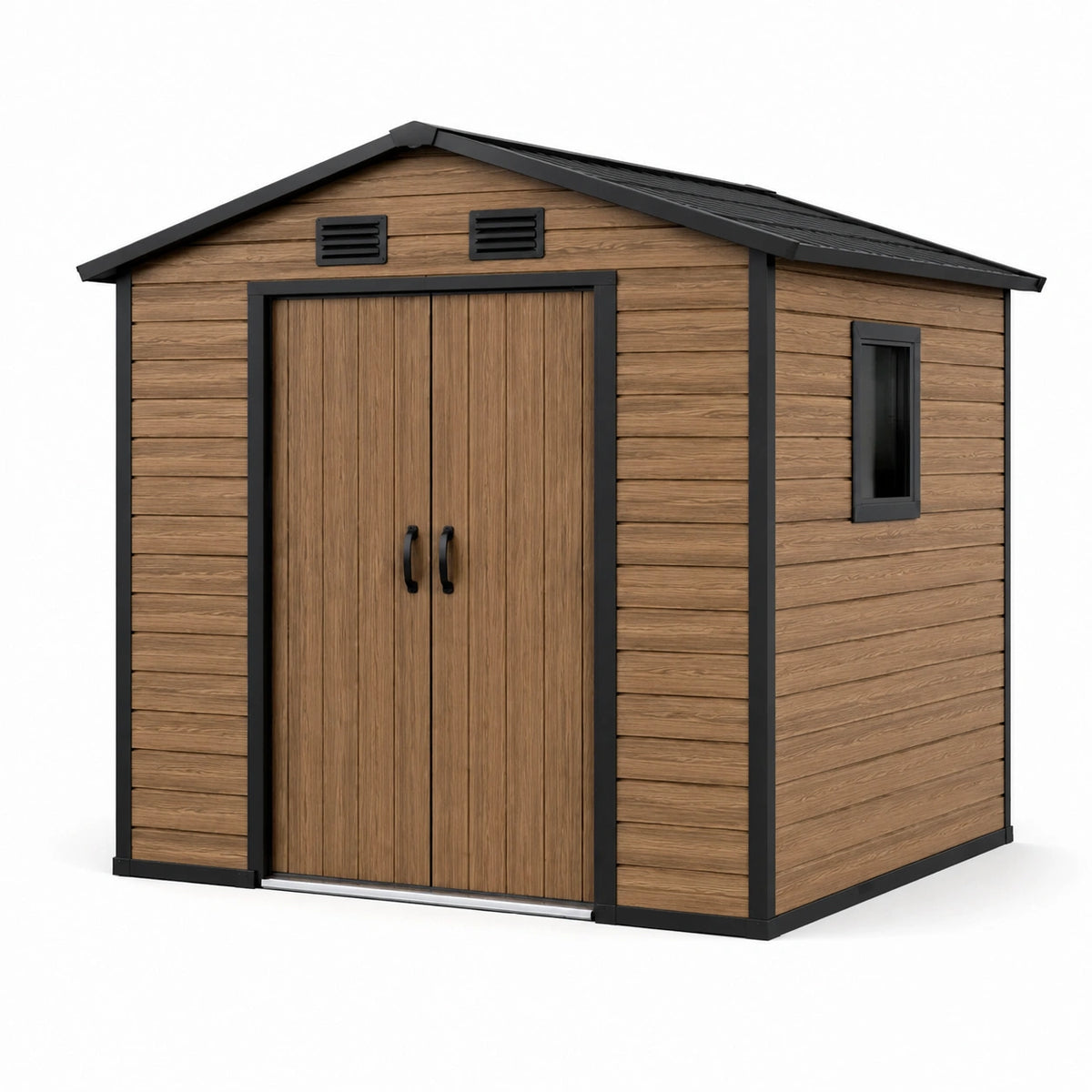 Gartenhaus 213×191×204 cm Kunststoff in Holzoptik Braun Schwarz mit Doppeltür und Fenster
