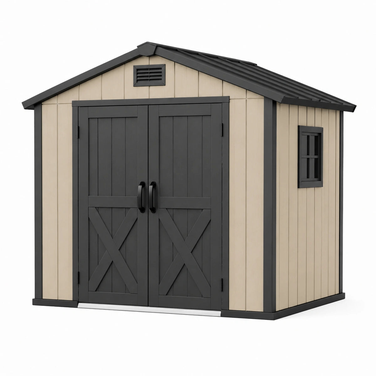 Gartenhaus 210×130×200 cm Kunststoff Beige Anthrazit mit Doppeltür Landhausstil