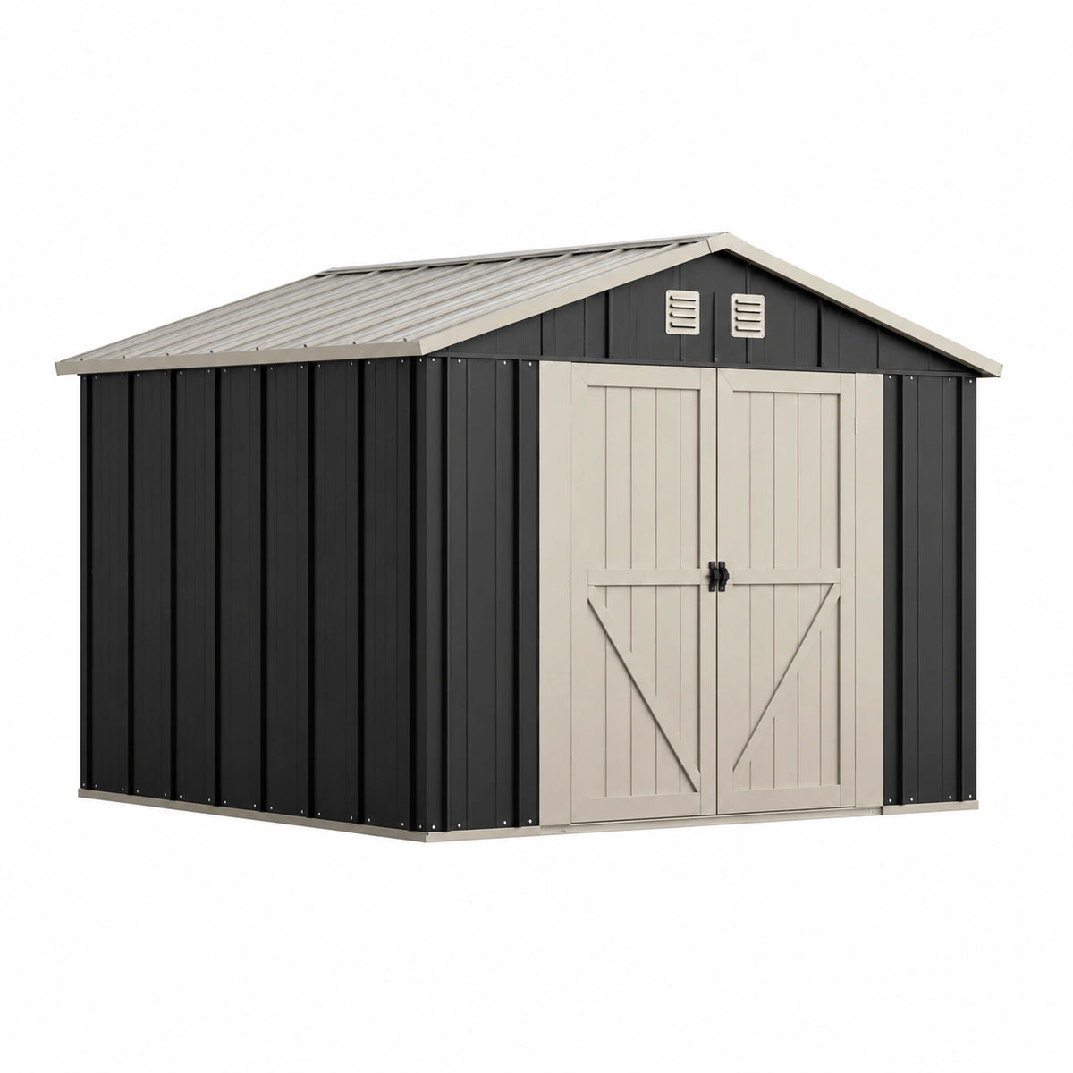 Geräteschuppen 213×130×173 cm Stahl Anthrazit Beige - Belüftete Doppeltür für den Garten