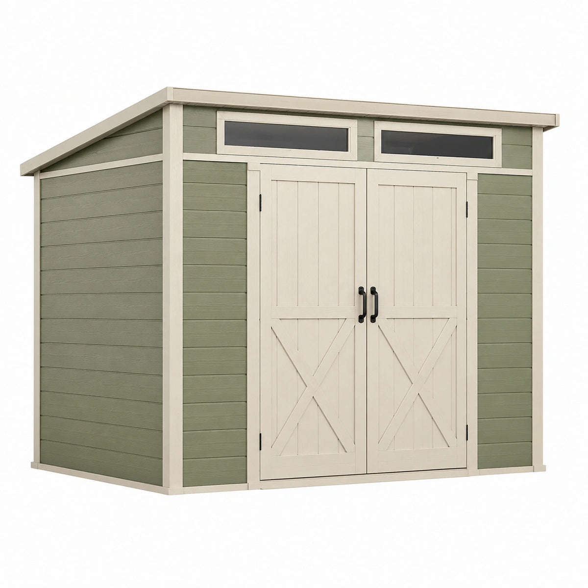 Gartenhaus 210 x 130 x 190 cm Kunststoff Salbeigrün Beige mit Doppeltür in Holzoptik