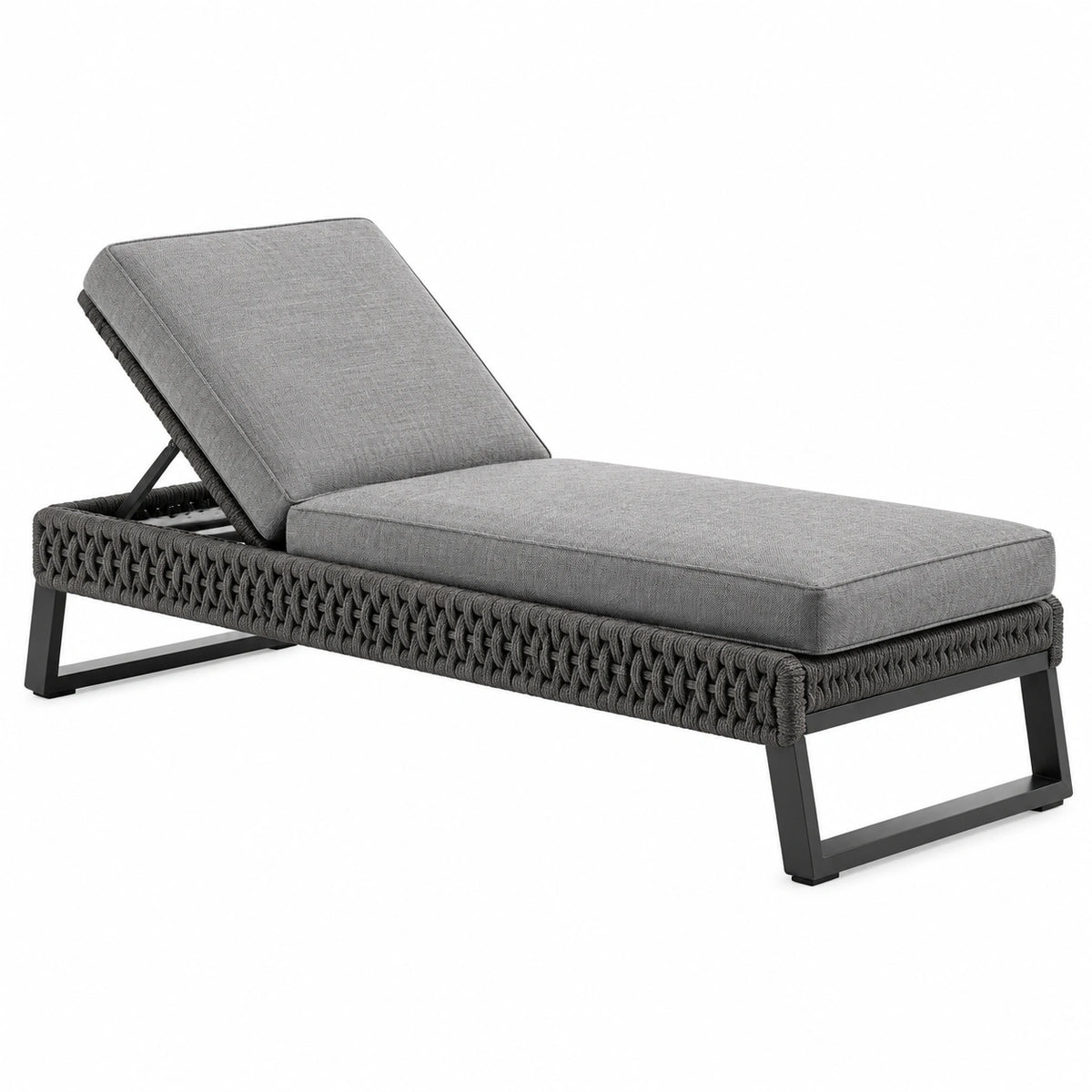 Gartenliege 200×70×35 cm mit Textilpolster Grau Schwarz - verstellbare Rückenlehne