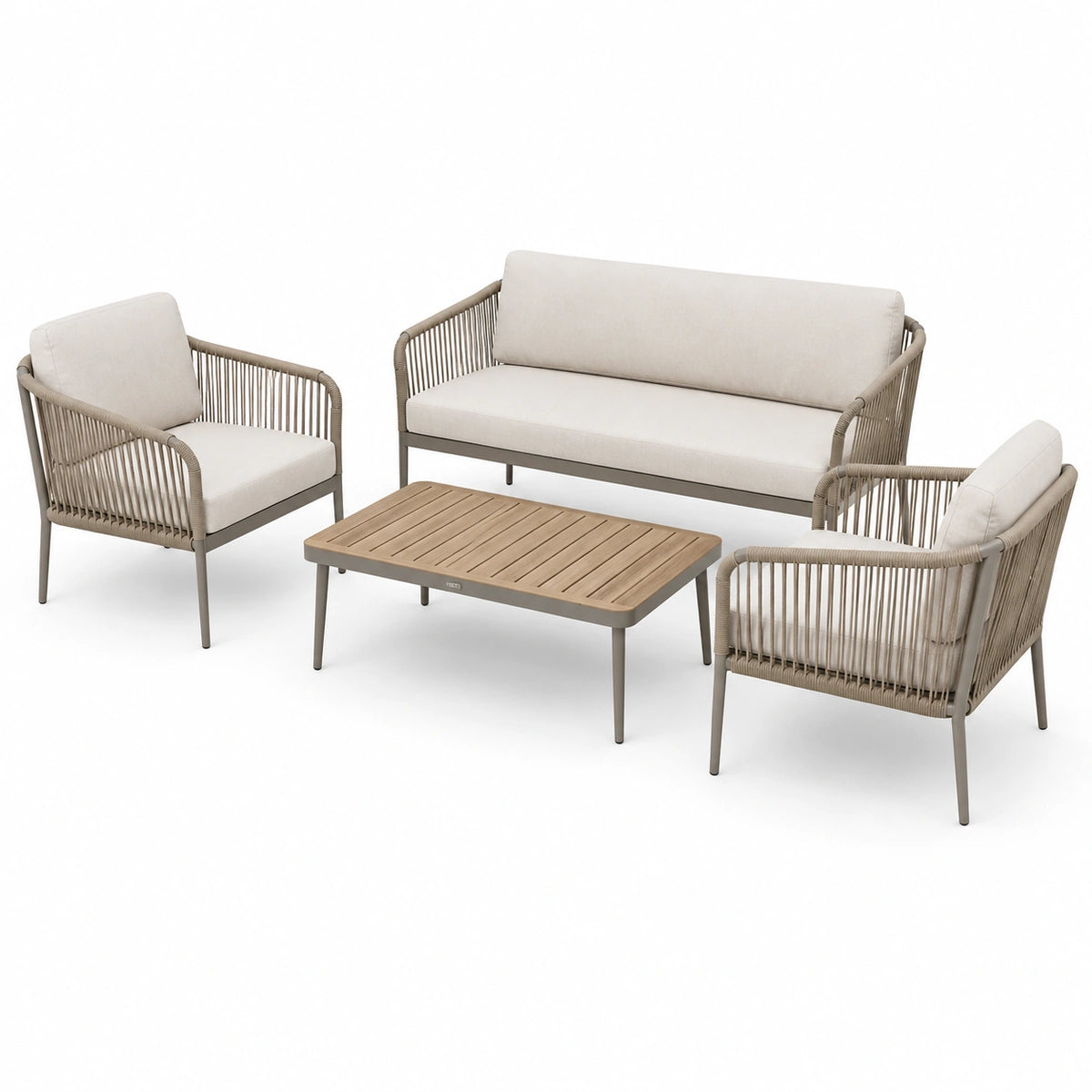 Gartenlounge Set 4-teilig Sitzbank 128×70×75 cm Metall Holz Beige Taupe
