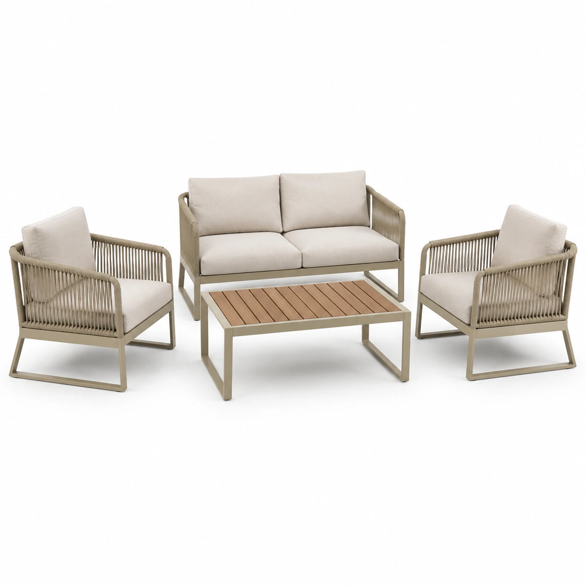 Gartenmöbelset 4-teilig Beige Aluminium Seilgeflecht mit 2-Sitzer Sofa