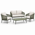 4-teiliges Gartenlounge-Set 135×75×76 cm Geflecht und Metall Olivgrün Creme für Terrasse