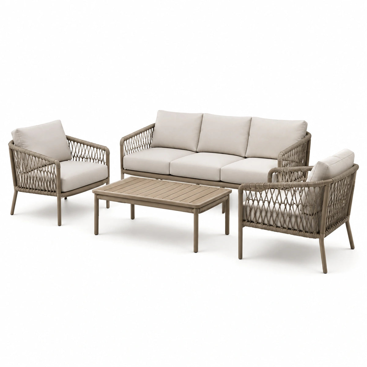 Gartenlounge-Set 4-teilig 190×75×78cm Metall Kunststoffgeflecht Taupe Beige für Terrasse im modernen Stil