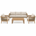 Gartenlounge Set 4-teilig 210×80×78 cm Holz Seilgeflecht Beige mit Couchtisch
