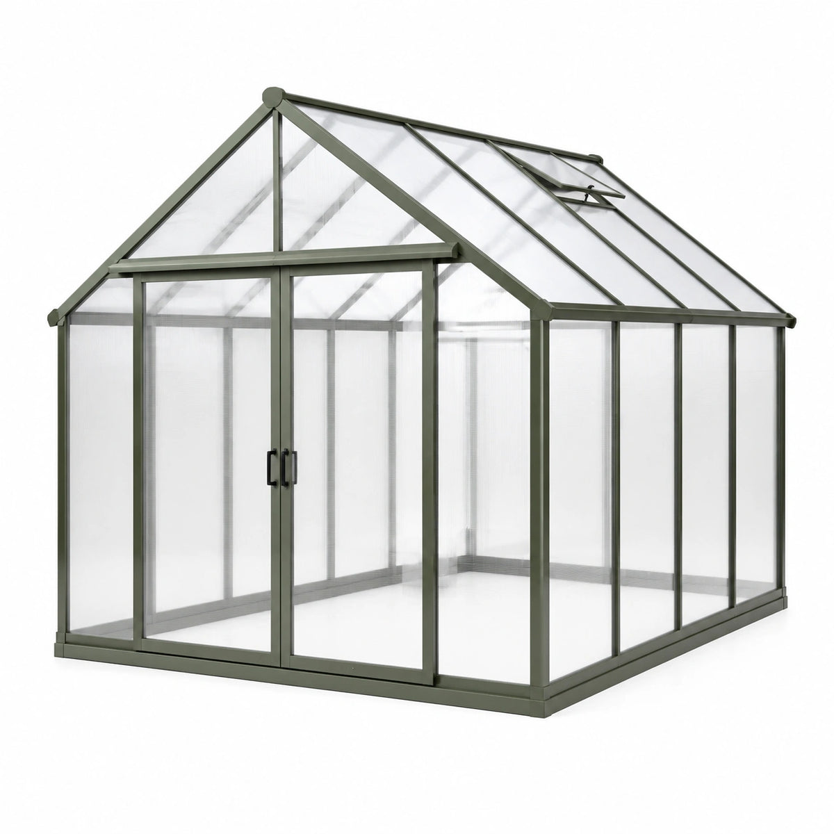 Gewächshaus 244×192×197 cm Aluminium Grün mit Polycarbonatplatten und Dachfenster