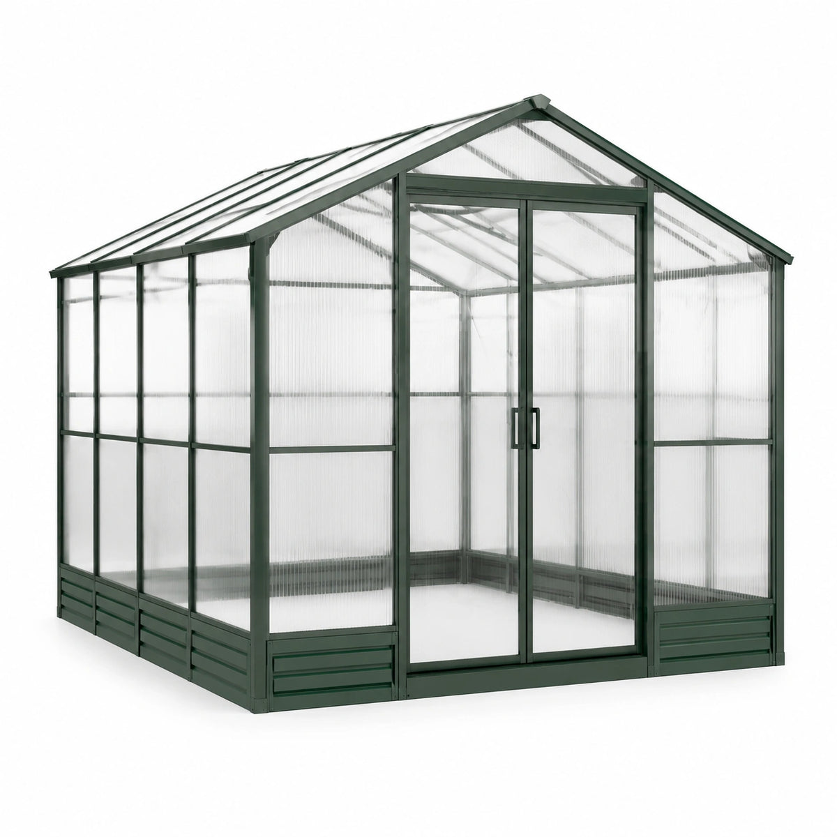 Gewächshaus 190×190×195 cm Aluminium Polycarbonat dunkelgrün freistehend mit Schiebetür