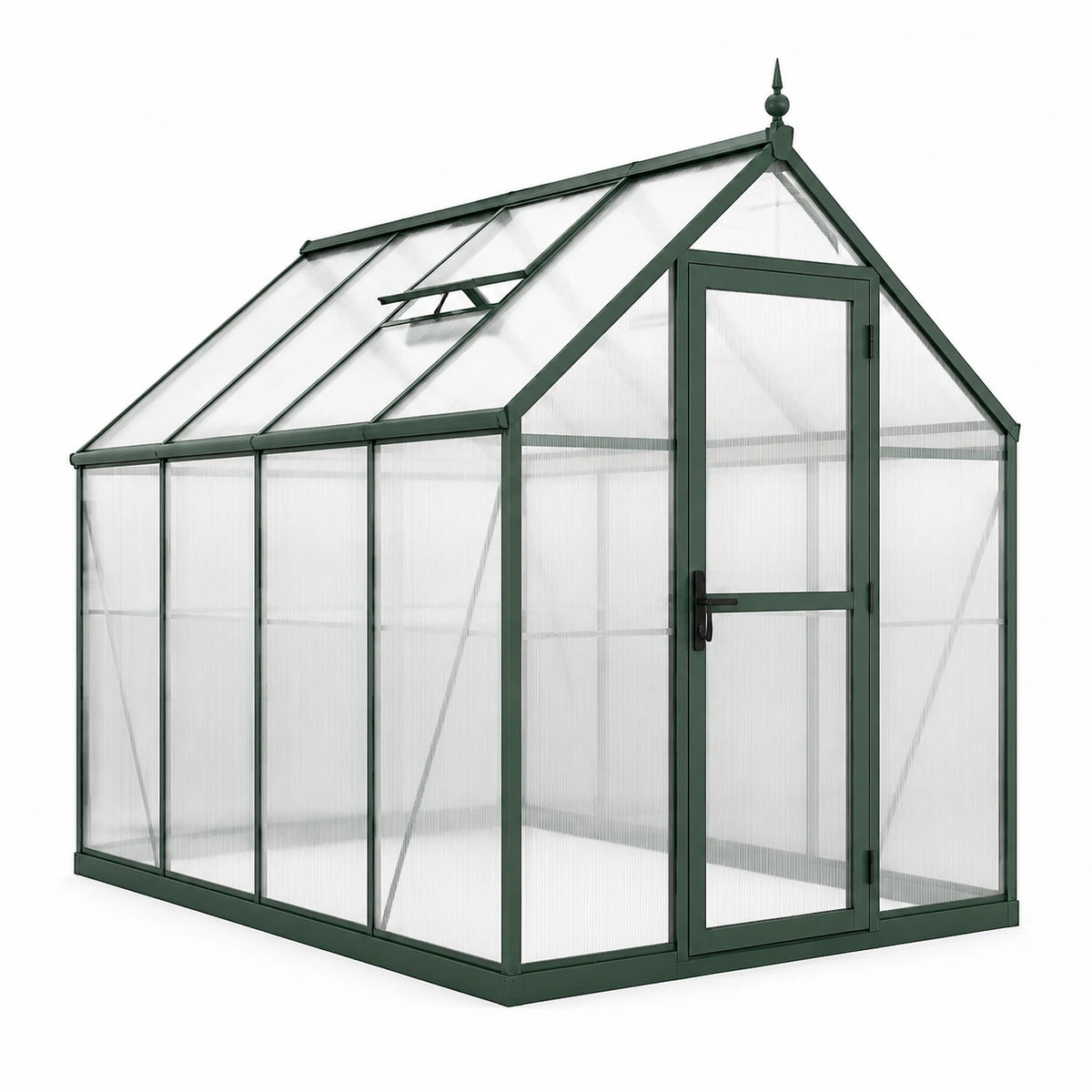 Gewächshaus 190×190×195 cm Aluminium Grün mit Polycarbonatplatten und Dachfenster