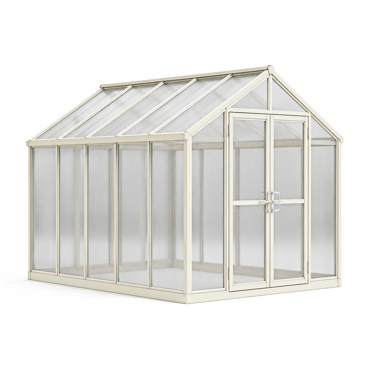 Gewächshaus 304×190×195 cm Aluminium Weiß Transparent mit Doppeltür