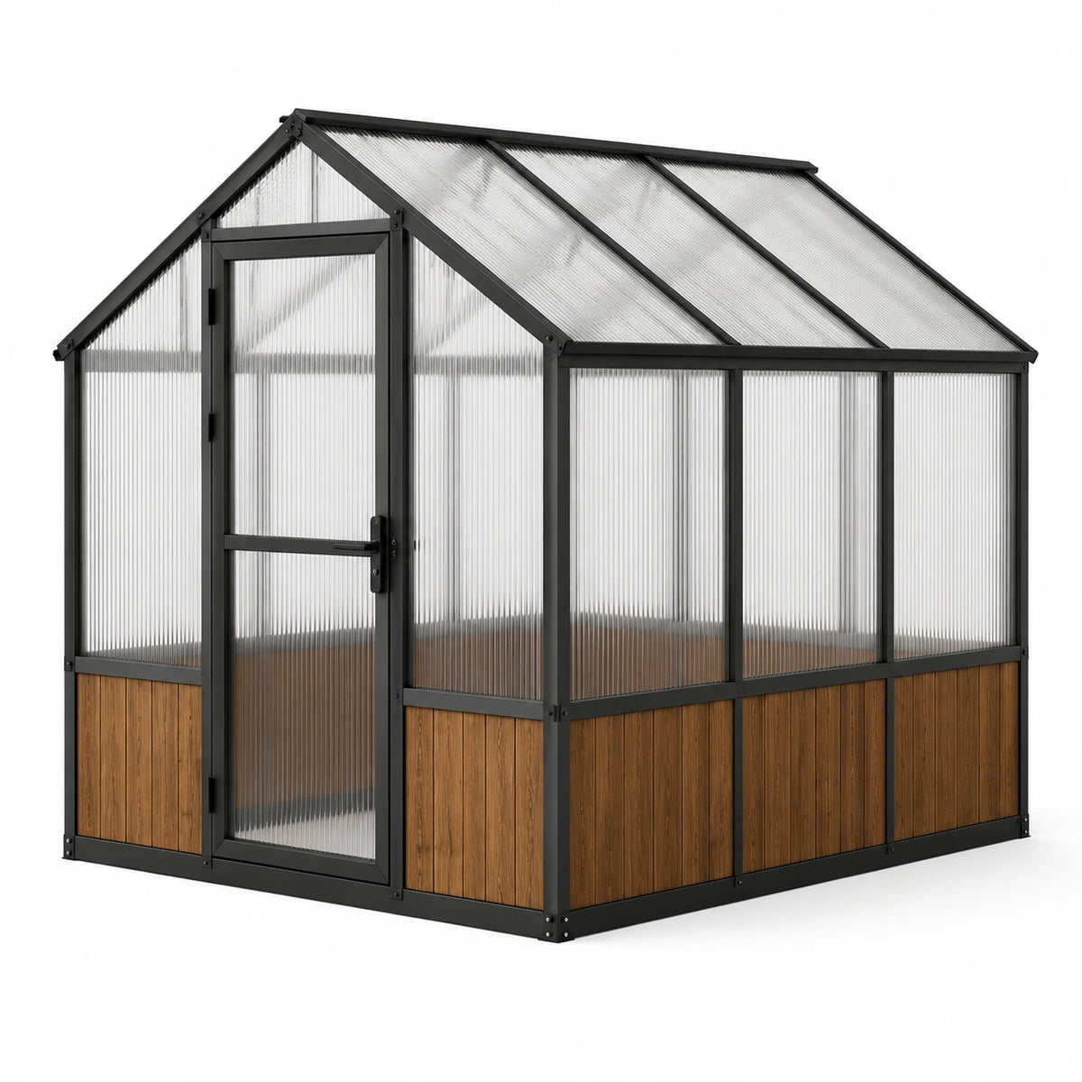 Gewächshaus 190×190×195 cm mit Metallrahmen Polycarbonatplatten und Holzoptik für den Garten