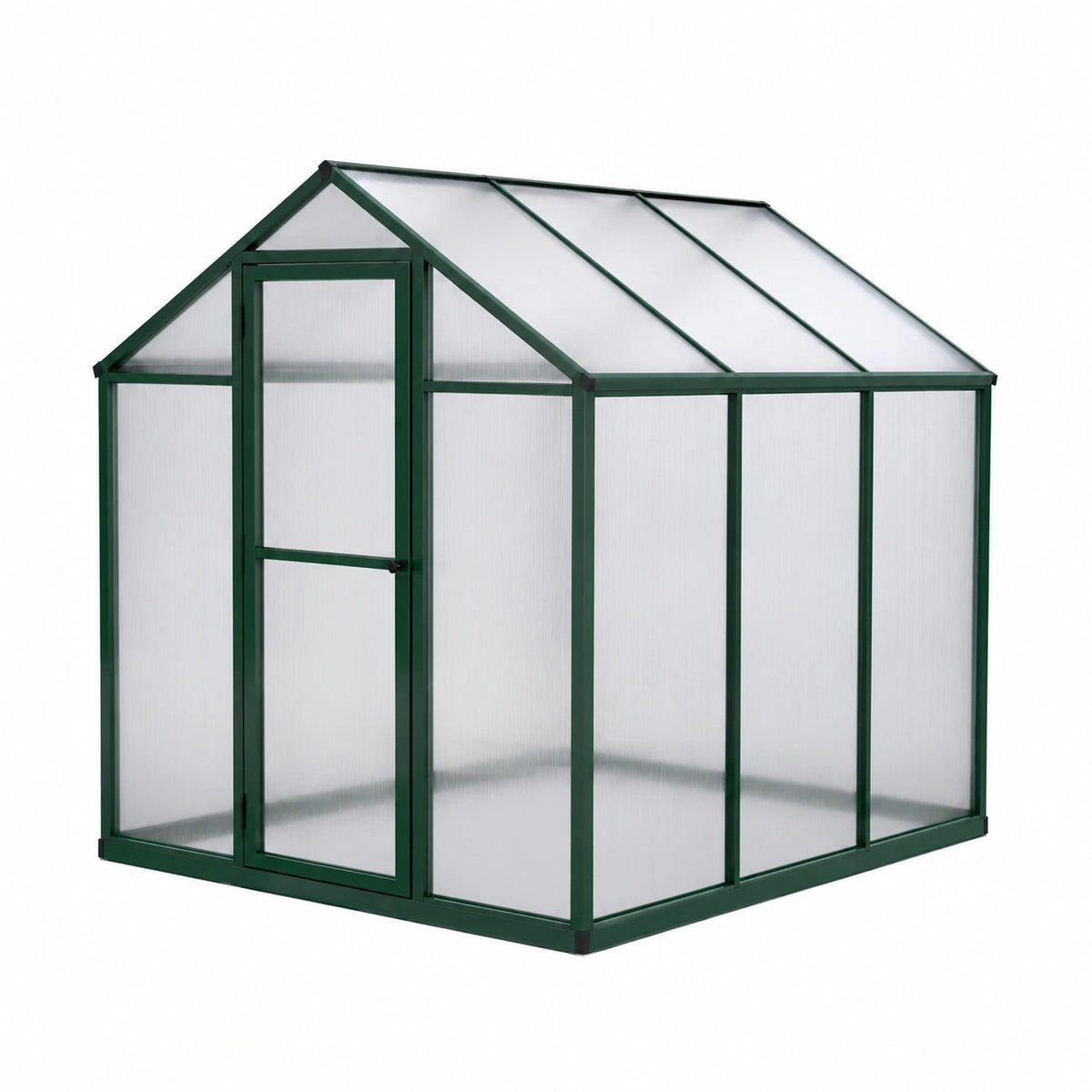 Gewächshaus 190 x 190 x 195 cm aus Aluminium Grün Transparent mit Satteldach