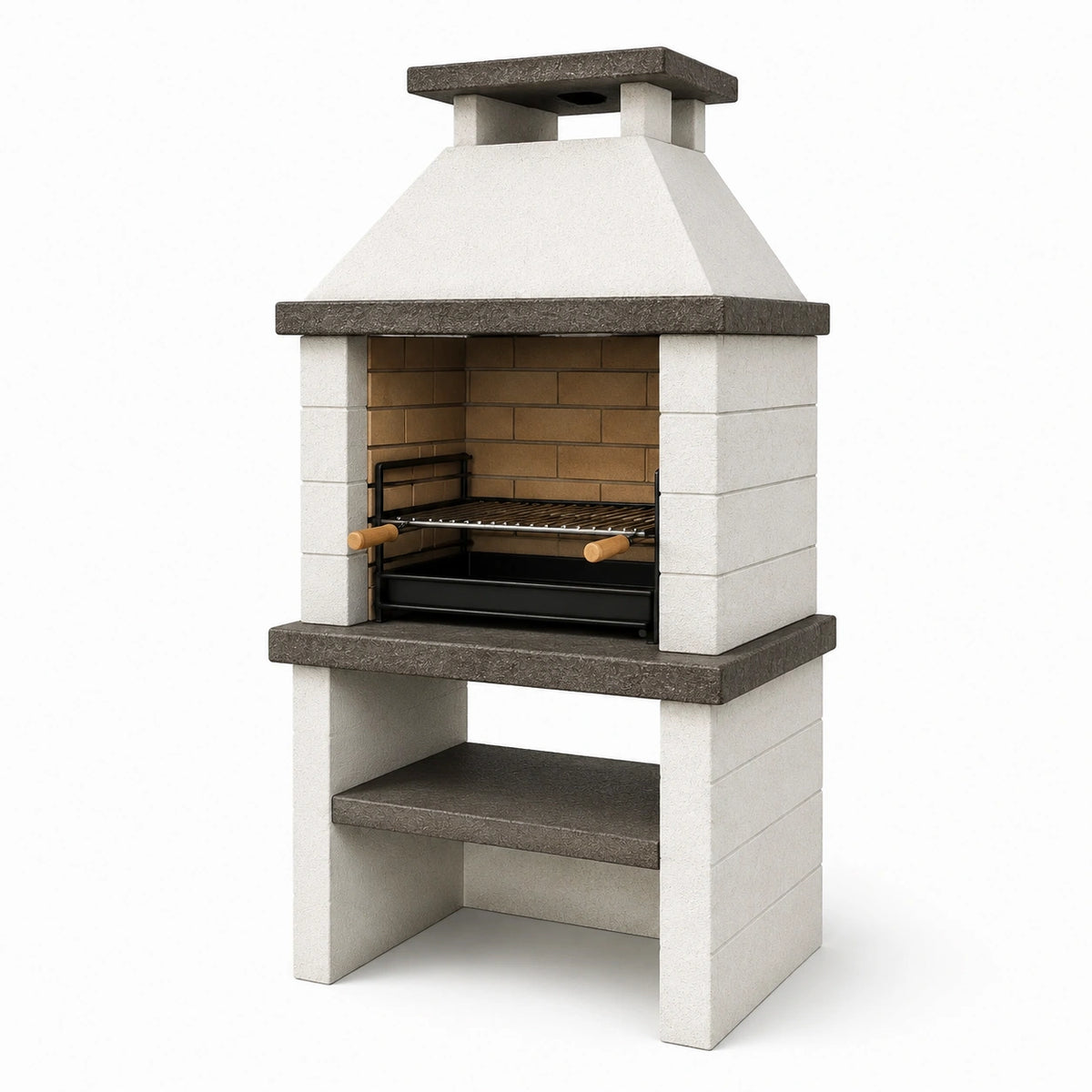 Grillkamin 100×70×210 cm Beton Weiß Anthrazit mit Grillrost für Garten
