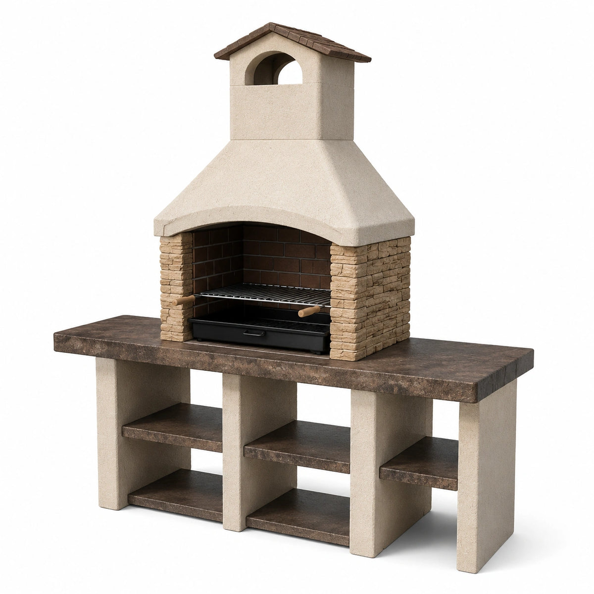 Grillkamin 160×70×220 cm Beton Beige Braun mit Grillrost klassisch