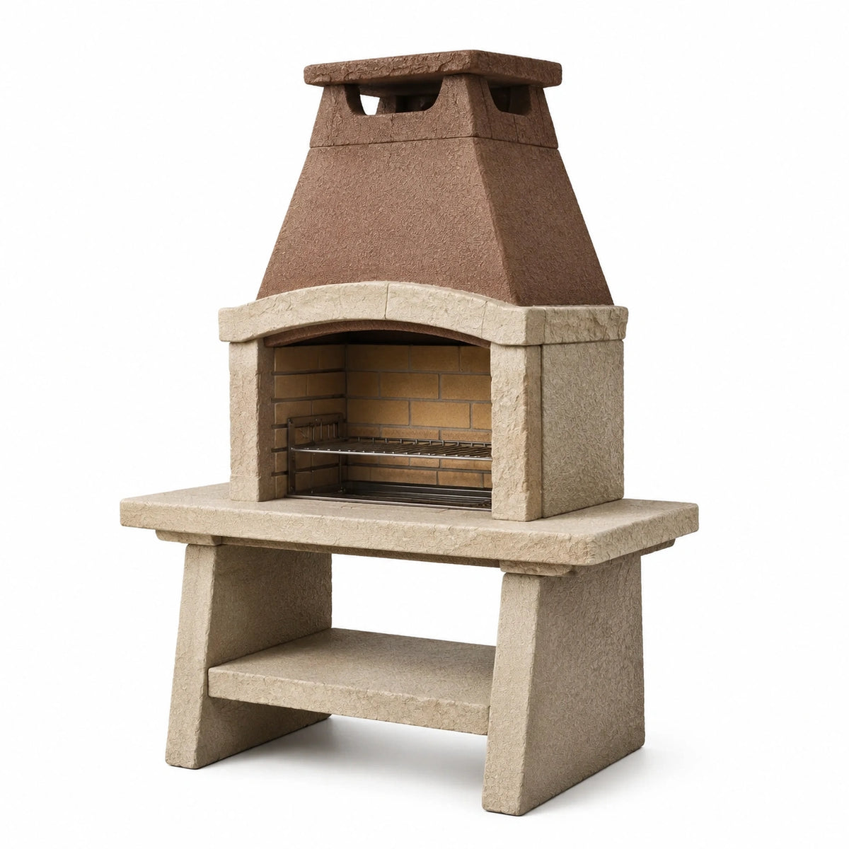 Grillkamin 120×70×210 cm aus Beton in Beige Braun mit Grillrost für den Garten