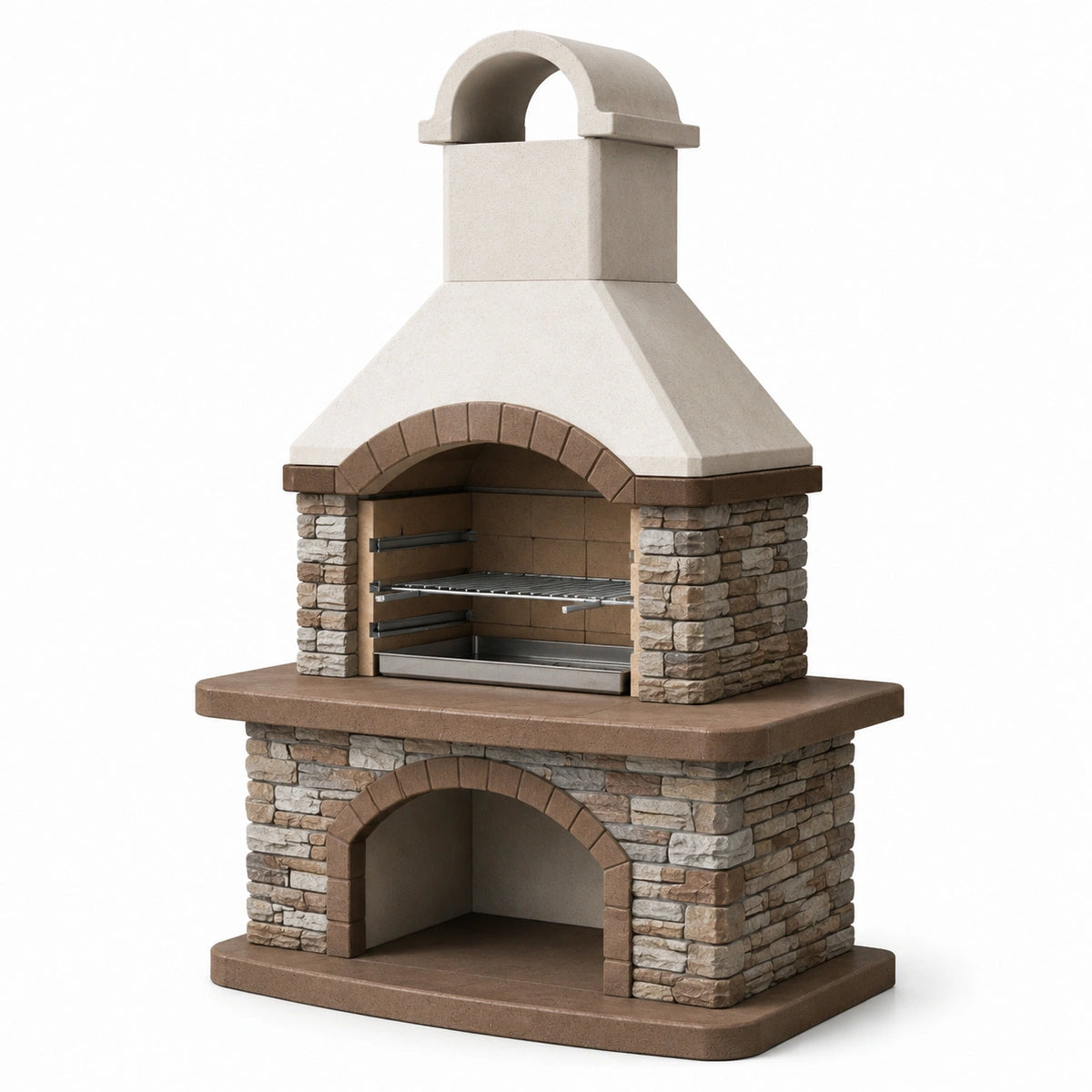 Gartengrill 120×80×220 cm aus Beton Steinoptik Braun Beige Grau mit Kamin und Grillrost