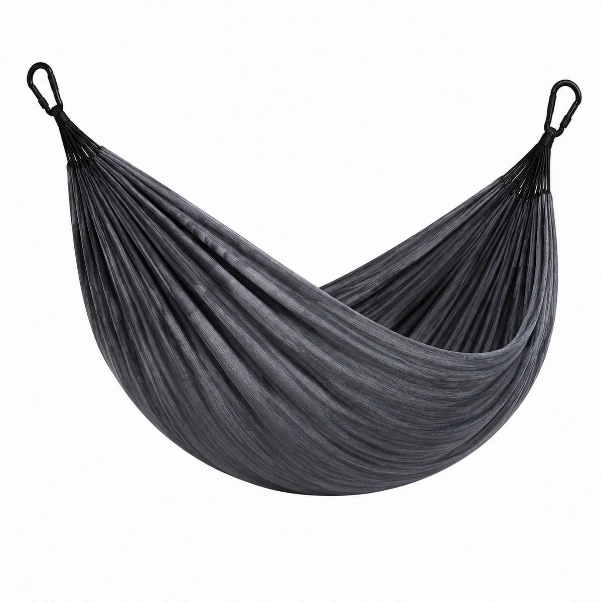 Hängematte 270×140 cm aus Textilgewebe Grau/Schwarz mit Karabinern tragbar